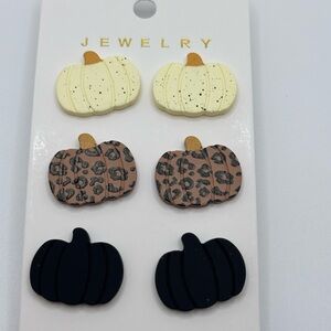 Pumpkin-Themed Earrings Set- 3 Pairs